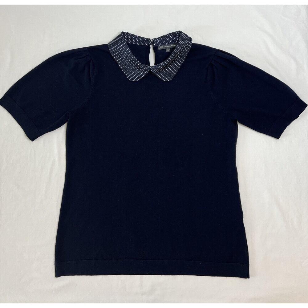 Adrianna Papell Women Sweater Top Med Short‎ Sleeve Dot Collar Coquette Academia
